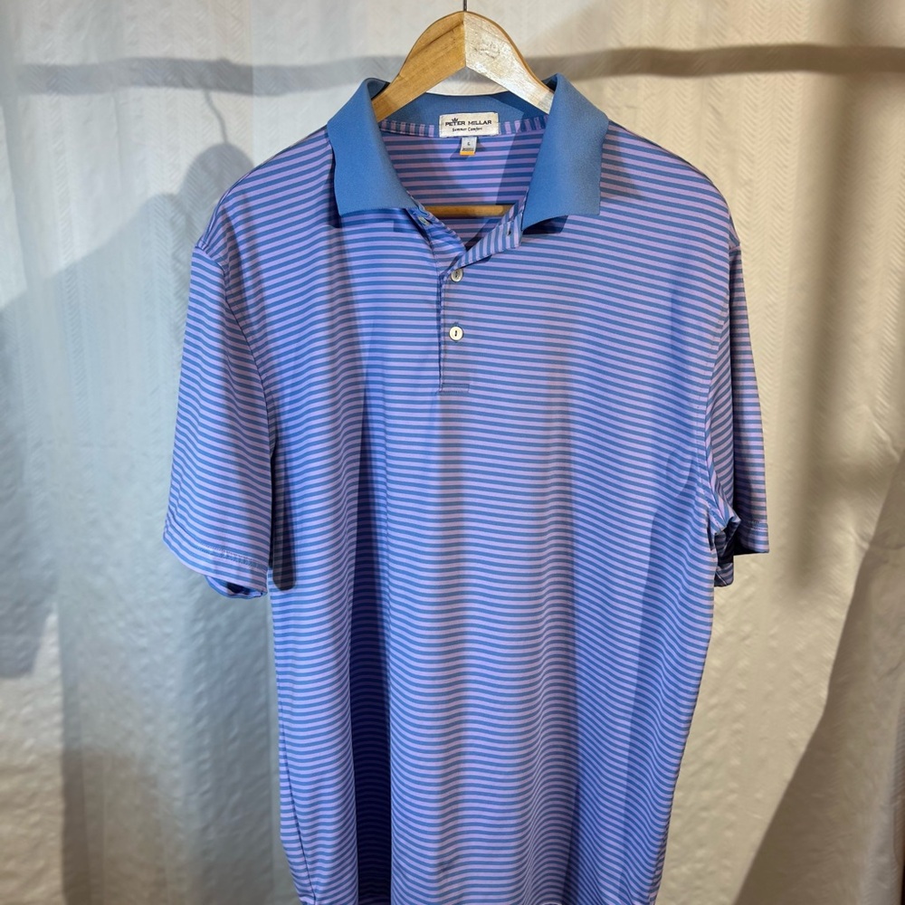 Peter Millar Summer Comfort Blue and Purple Striped Golf Polo